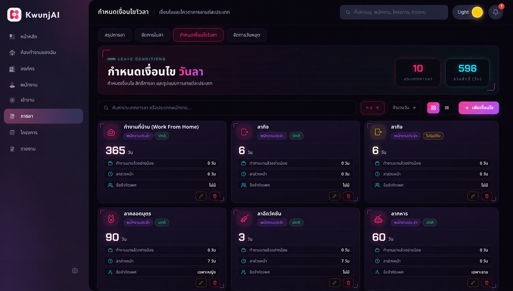 กำหนดเงื่อนไขวันลา